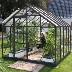 Serre de jardin en verre trempé CARVI  8,10 m². Laqué anthracite - 1359.00€ Livraison comprise