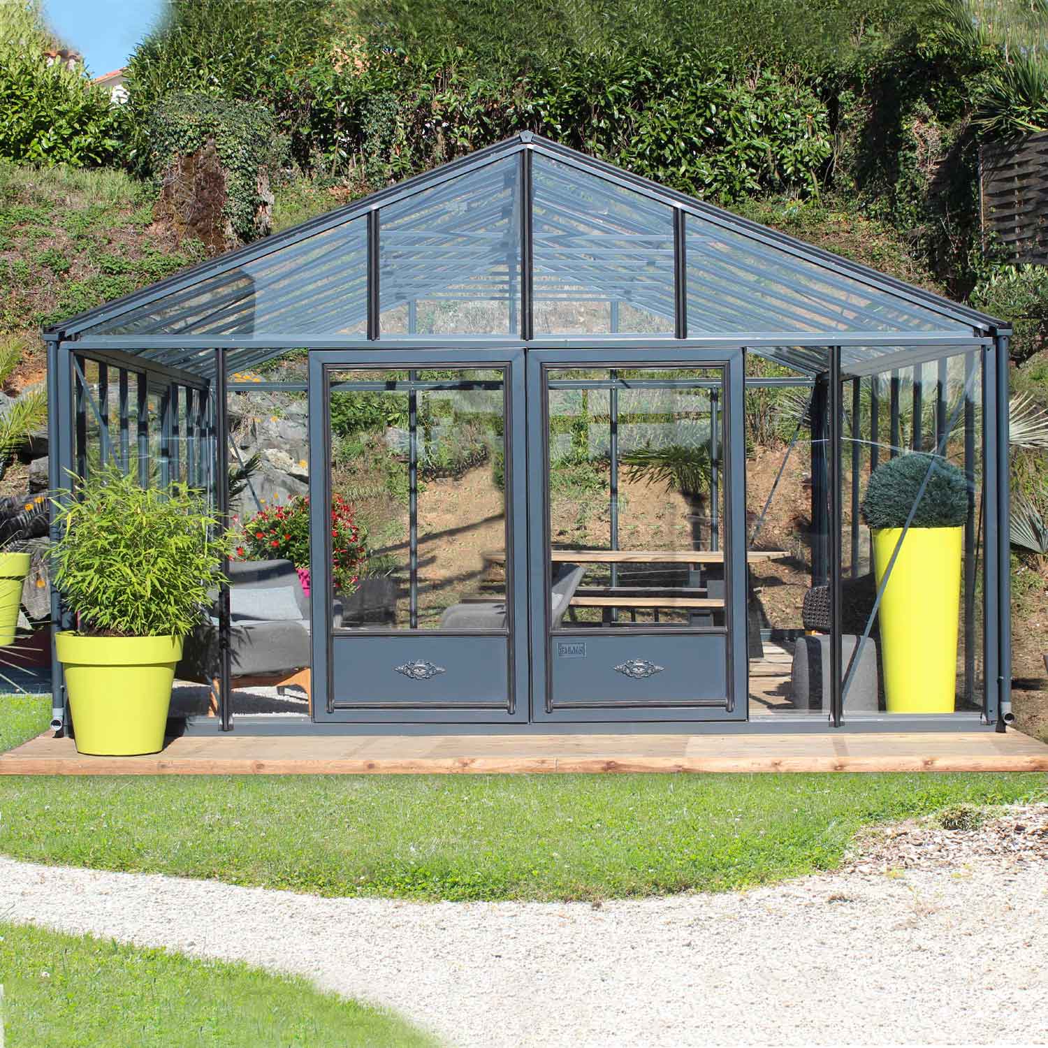 Serre de jardin en verre trempé SUPRA 27,80 m² - Coloris RAL au choix - 11 500.00€ Livraison comprise