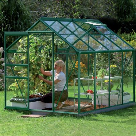 Serre de jardin en verre trempé ALLIUM  4.90 m² . Aluminium Laqué Vert - 899.00€ Livraison comprise