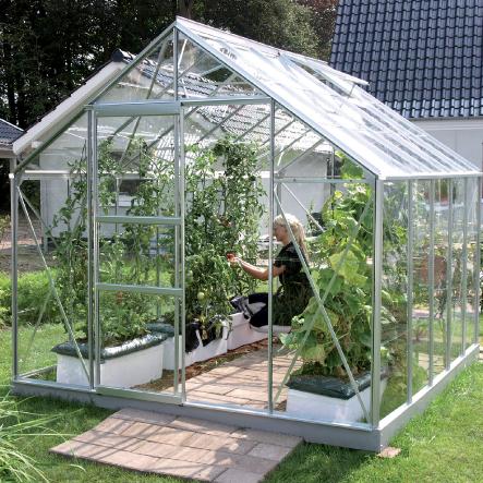 Serre de jardin en verre trempé CARVI  8,10 m² . Aluminium naturel - 1239.00€ Livraison comprise