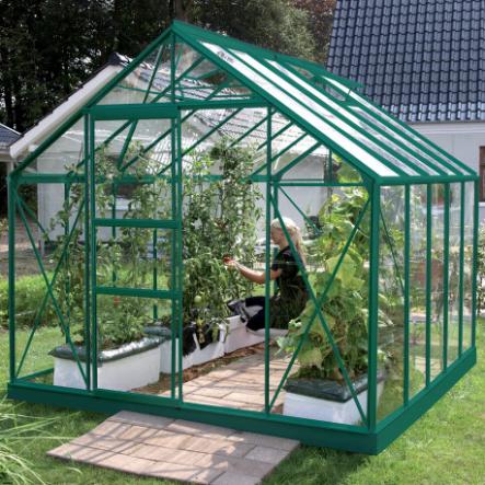 Serre de jardin en verre trempé CARVI  8.10 m². Laqué vert - 1359.00€ Livraison comprise