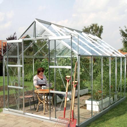 Serre de jardin en verre trempé LAURUS 9,70 m². Aluminium naturel - 1499.00€ Livraison comprise