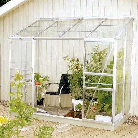 Serre de jardin en verre trempé adossée MELISSA  3300. Aluminium naturel - 749.00€ Livraison comprise